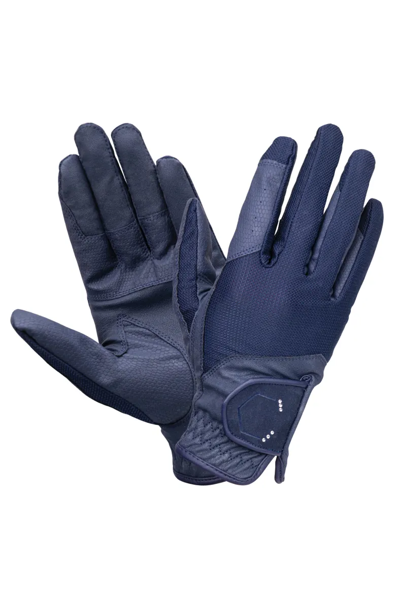 Coldstream Blakelaw Diamante Riding Gloves - Navy/Silver